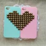 Bronze Pyramid Stud Mint Green And Pink Heart..