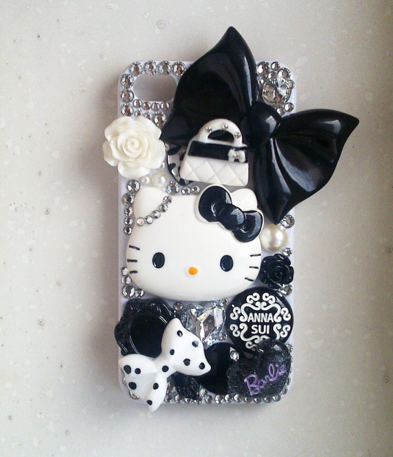 Black Bow Hello Kitty For 4g 4s Iphone Case Cover---e01
